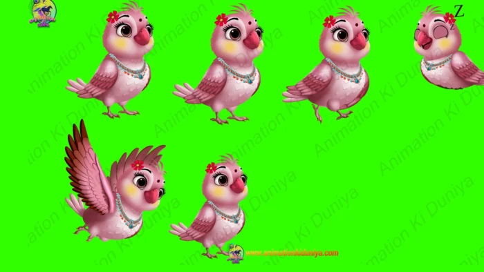 2D Digital Animation Asset: 16 Cartoon Bird Characters Bundle (Green ...
