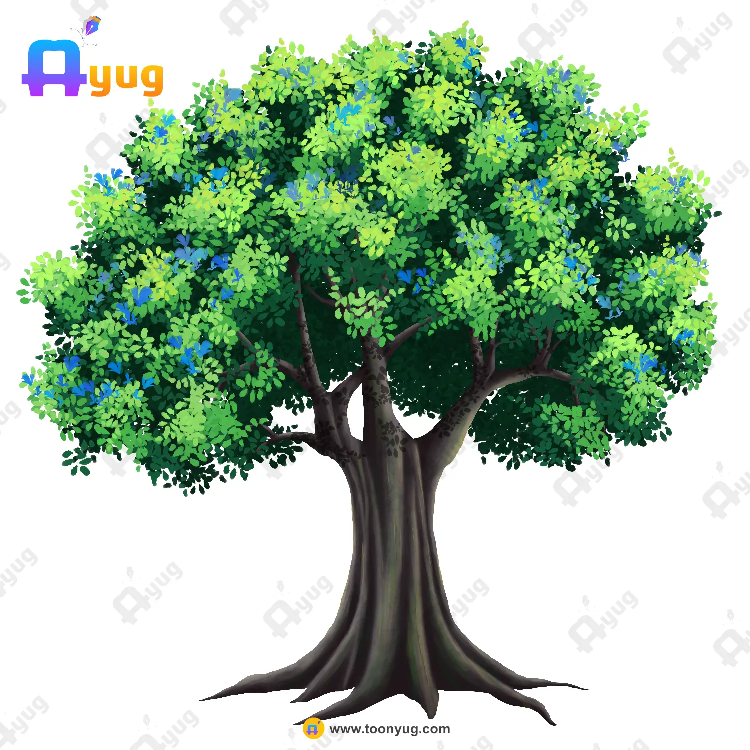 Blue Flower Tree Thumbnail Indian Blue Flower Tree Vector – Magical Forest Prop with Blue Blossoms (Available in Animated .FLA & Static .PSD) - Image 1