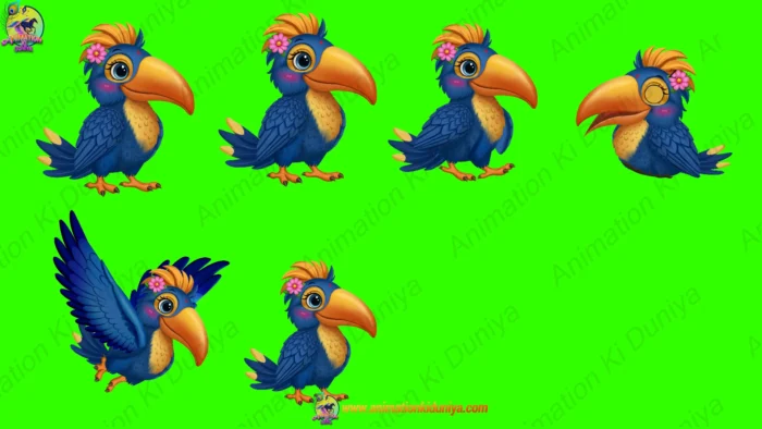 2D Digital Animation Asset: 16 Cartoon Bird Characters Bundle (Green ...