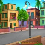Modern City Street Road with Houses 2D Animation Background