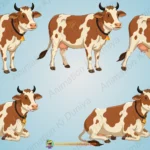 Animated Cow Character Poses for Kids Stories | Brown Spotted Cow Animation