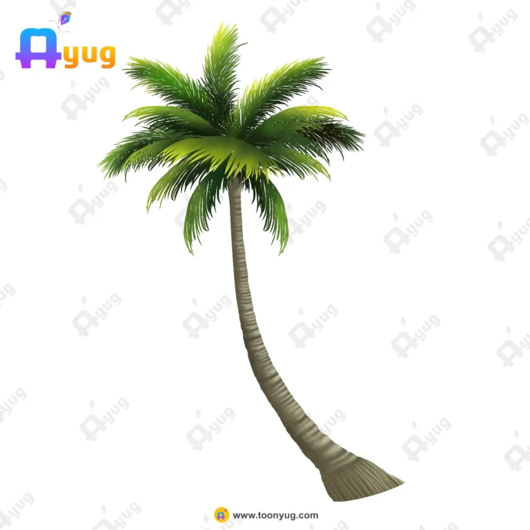 Indian Curvy Palm Tree Vector – Leaning Trunk Prop for Beach & River Scenes (Available in Animated .FLA & Static .PSD)