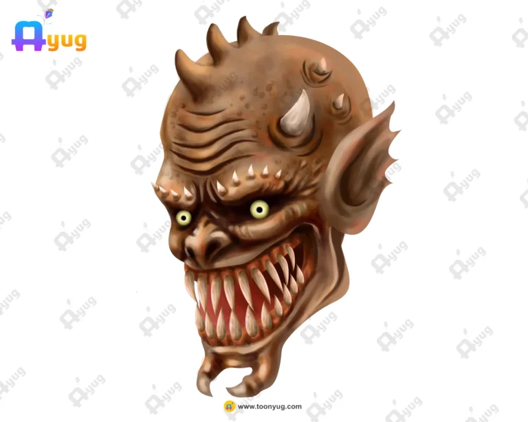 2D Cartoon Creature Head Digital Asset - Raptor Style Monster (.FLA & .PSD)