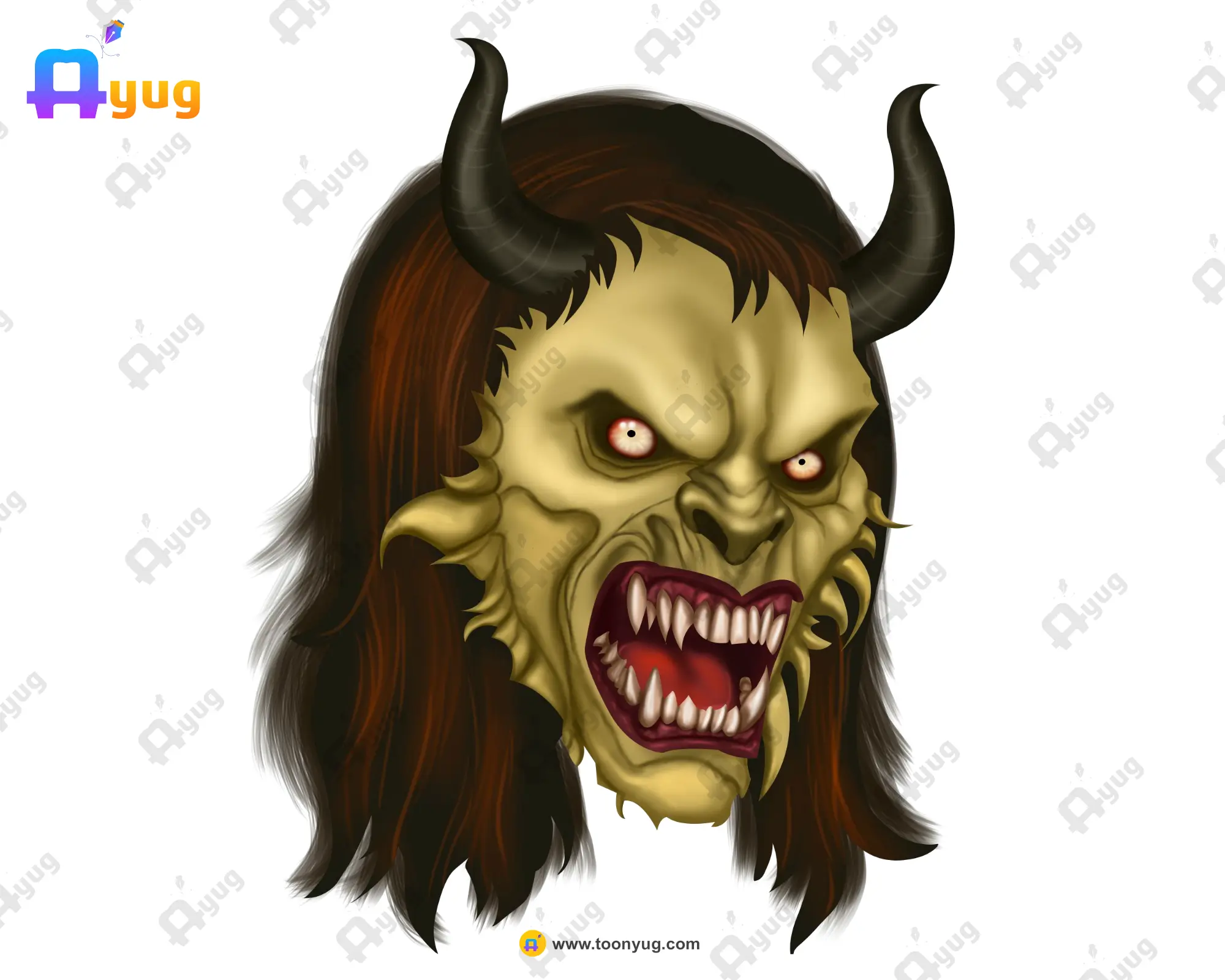 Ghosts Heads Thumbnail0014 Yellow Horned Demon – Spiky Bone Face Monster (Available in Animated .FLA & Static .PSD) - Image 1