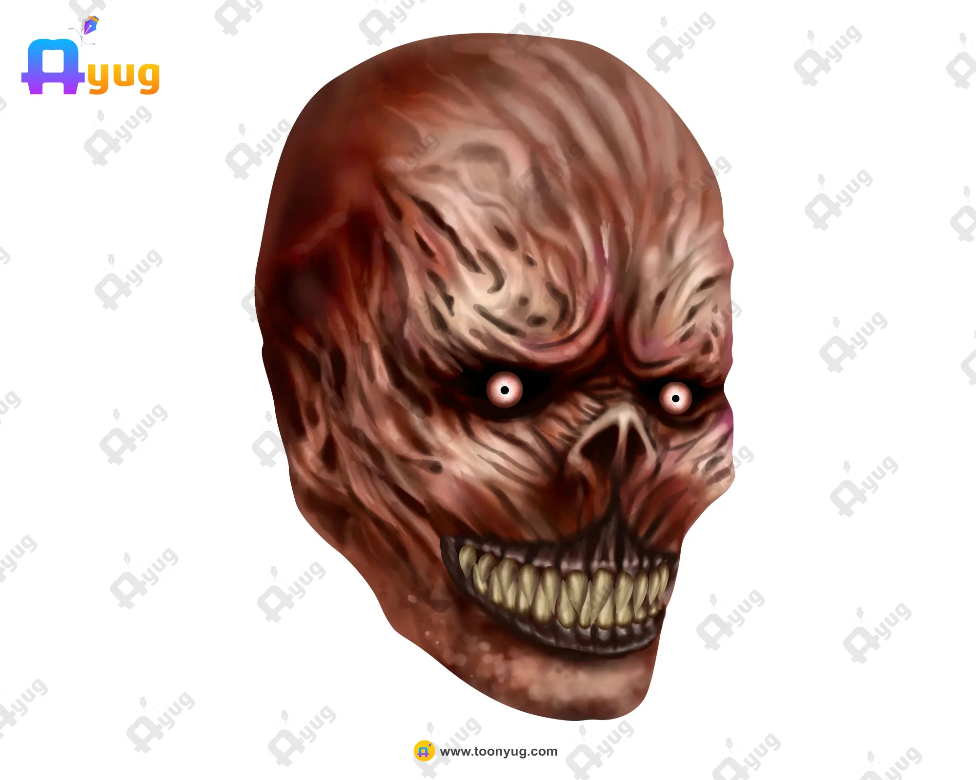 Ghosts Heads Thumbnail0018 Burning Ghost Head – Burnt Zombie Face (Available in Animated .FLA & Static .PSD) - Image 1