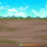 2D Cartoon Nature Landscape Background - Ground with Mountains & Blue Sky(PSD & PNG)