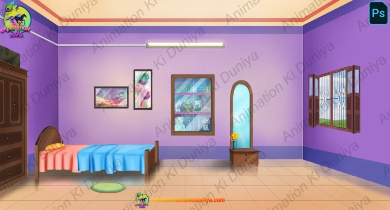 2D Cartoon Bedroom Interior Background - Kids Room (PSD & PNG)