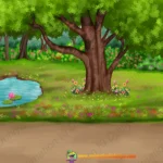 2D Cartoon Jungle Pond Background - Beautiful Nature Scene (PSD & PNG)