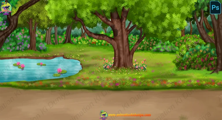 2D Cartoon Jungle Pond Background - Beautiful Nature Scene (PSD & PNG)