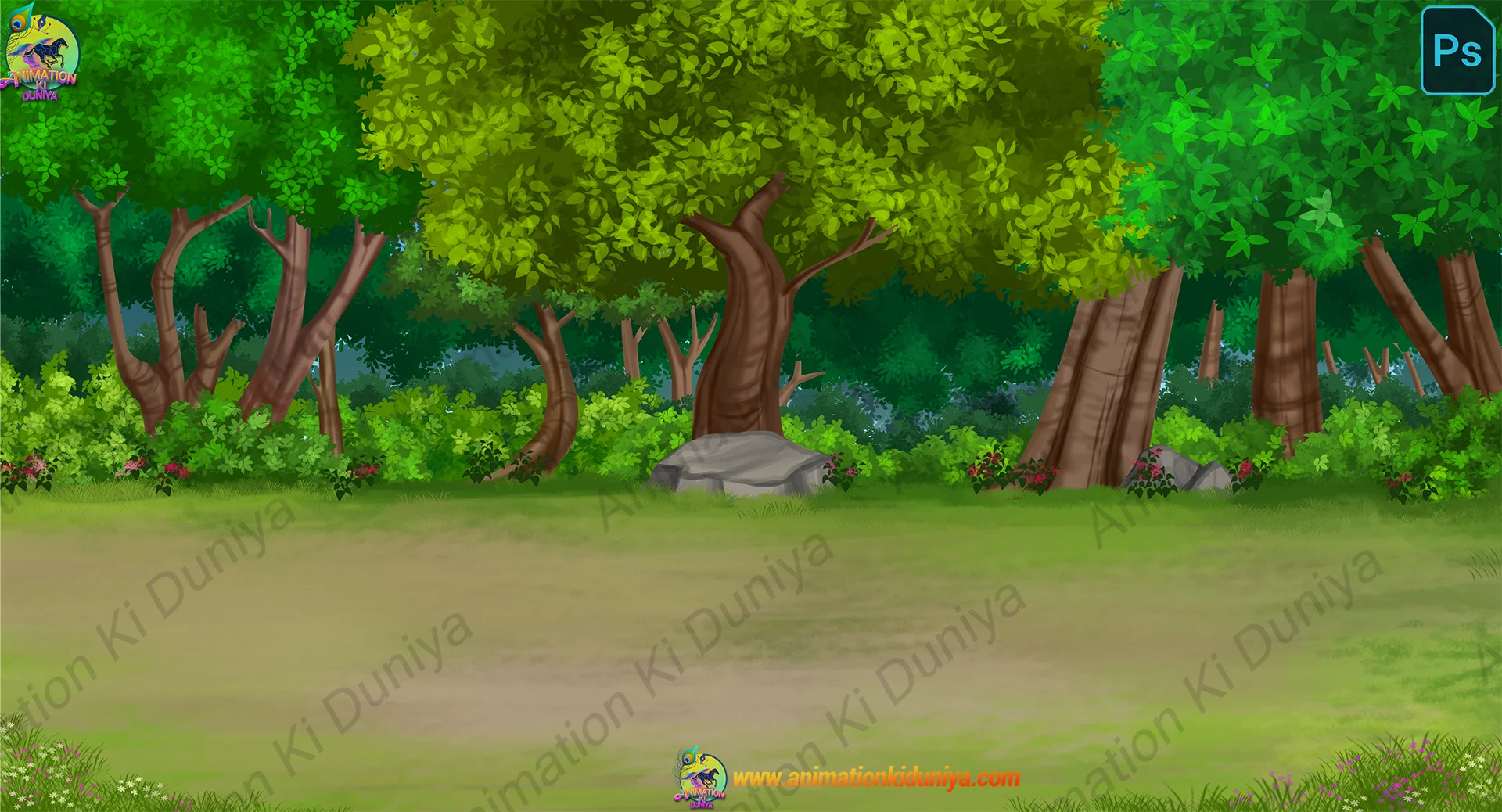 Jungle (2) Lush Green Forest Clearing - Deep Jungle 2D Animation Background - Image 1