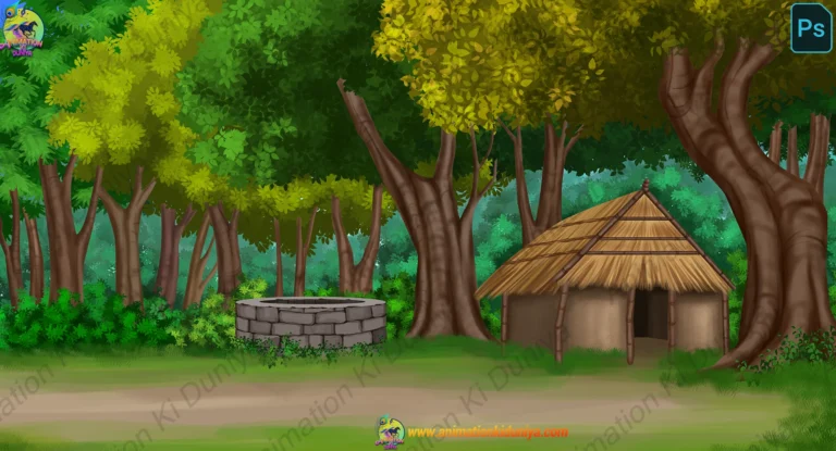 2D Cartoon Forest Meadow Background - Layered PSD & 8K PNG