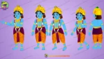 2D Lord Krishna Cartoon Character Set - Mythological Poses for Kids Animation