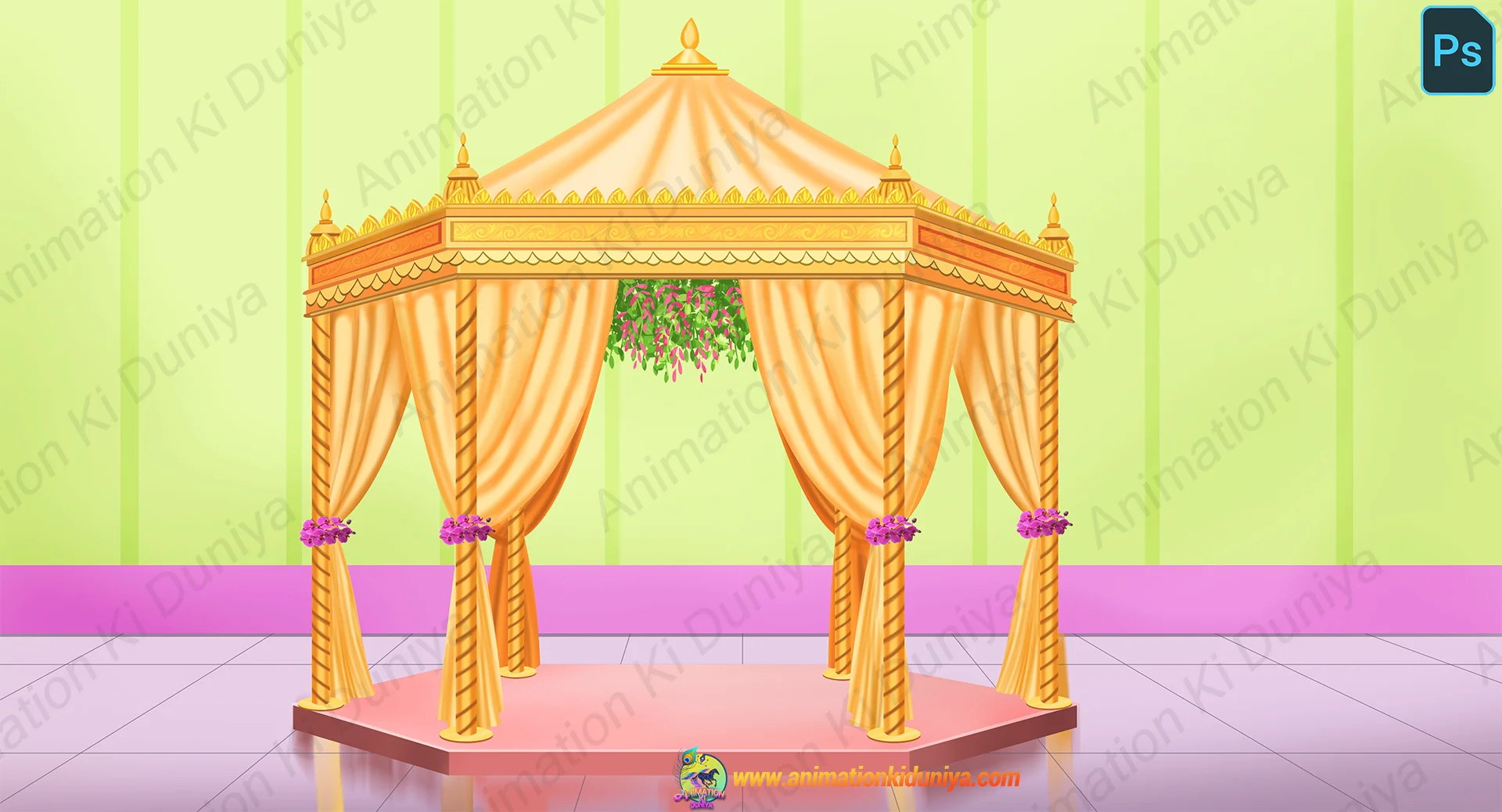 Mandap (2) Royal Indian Wedding Mandap Background for 2D Animation - Layered PSD & 8K PNG - Image 1