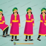 2D Cartoon Indian Mantri Character Set - Traditional Royal Courtier Poses