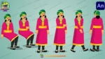 2D Cartoon Indian Mantri Character Set - Traditional Royal Courtier Poses