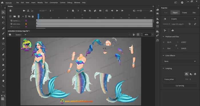 Mermaid Rig Magical Glittery Mermaid Character Rig – Royal Blue & Silver 2D ...