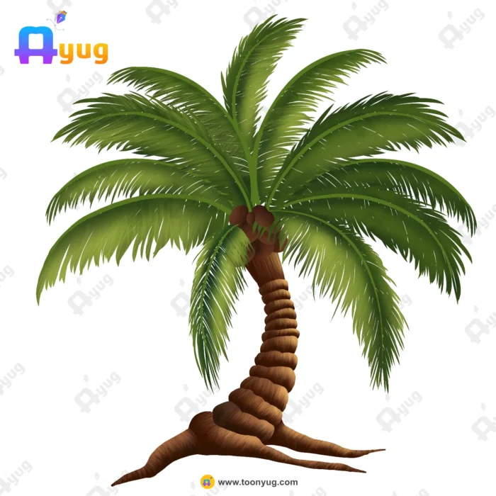 Coco Tree Animation Indian Dwarf Coconut Tree Vector – Mud Textured Trunk & Roots Prop ...