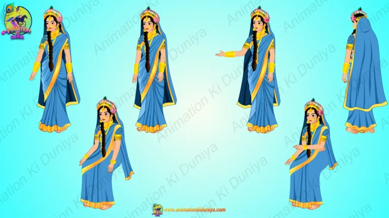 2D Radha Ji ( Rani ) Cartoon Character Set - Traditional Mythological Poses for Animation