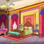 Royal Maharaja Bedroom Interior - 2D Palace Suite Background (PSD & PNG)