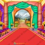 Grand Royal Palace Corridor - 2D Animation Background (PSD & PNG)
