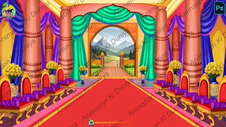 Grand Royal Palace Corridor - 2D Animation Background (PSD & PNG)