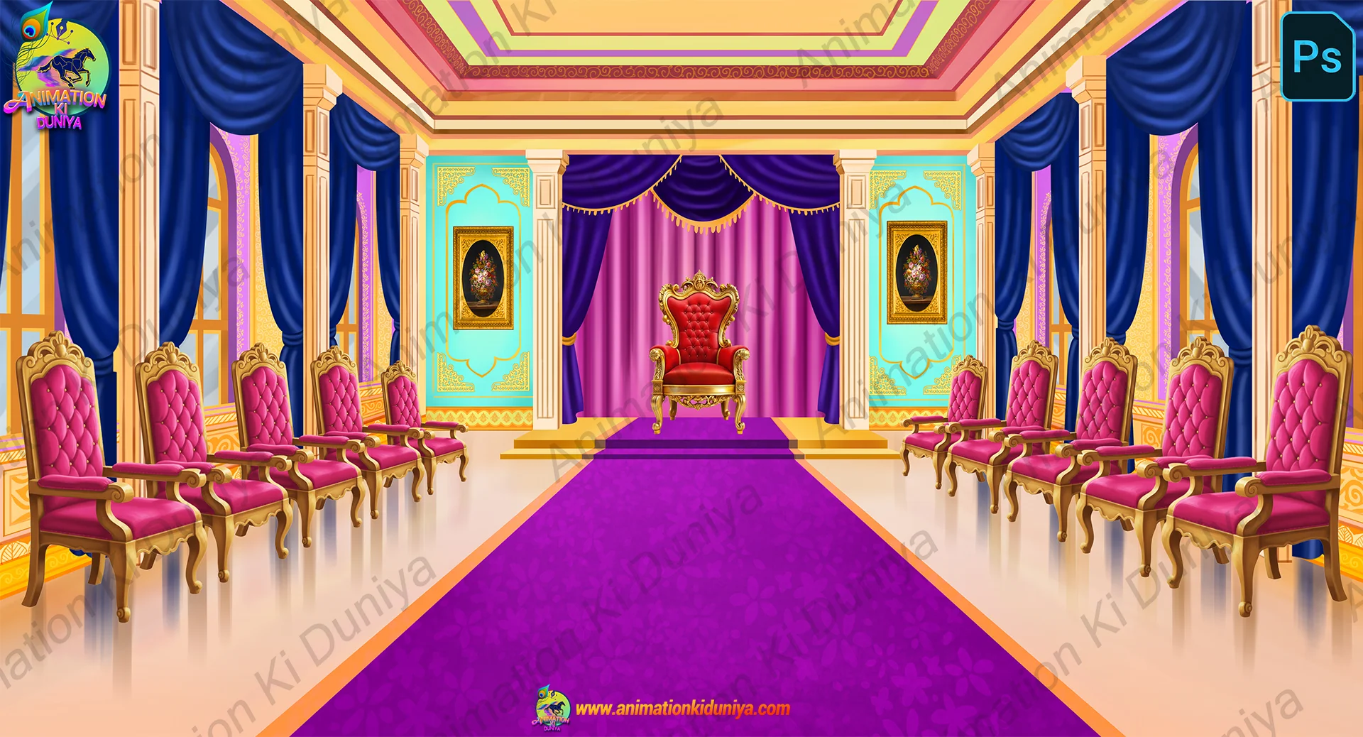 Rajsava Grand Royal Court - Maharaja Rajsava 2D Animation Background (PSD & PNG) - Image 1
