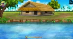 2D Cartoon River House Background - Traditional Village Hut by the River(PSD & PNG)
