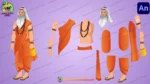2D Cartoon Indian Sadhu Character Set - Traditional Rishi & Saint Poses for Animation - Image 2