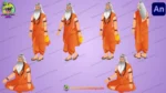 2D Cartoon Indian Sadhu Character Set - Traditional Rishi & Saint Poses for Animation