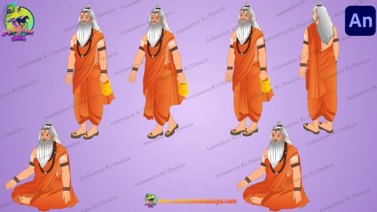 2D Cartoon Indian Sadhu Character Set - Traditional Rishi & Saint Poses for Animation