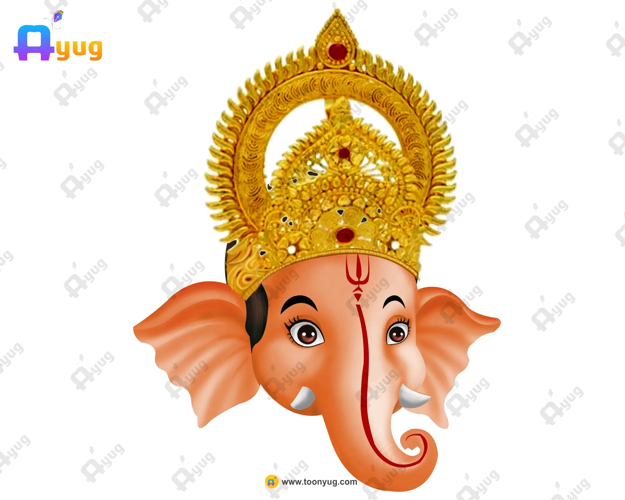Small Shri Ganesh Ji Head Small Ganesha Head – Cute Bal Ganpati Character (Available in Animated .FLA & Static .PSD) - Image 1