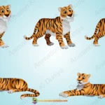 2D Cartoon Tiger Animal Character Set - Animated Jungle Predator Poses