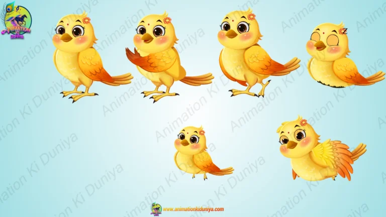 Cute Yellow Mother Bird Sprite Sheet - 2D Character with Flower & Bindi