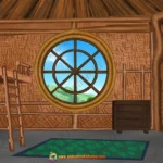 Cartoon Bird House Interior - Wooden Treehouse Bedroom Background (PSD & PNG)