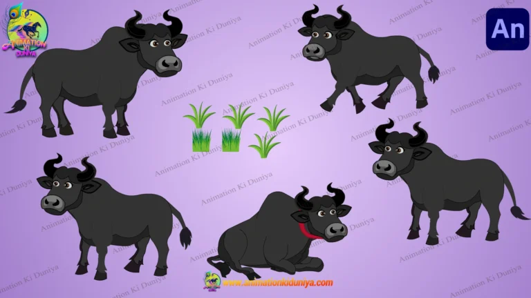 Animated Buffalo Character Pack - Different Poses for 2D Moral Stories