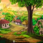 Cinematic Indian Village Landscape - 2D Cartoon Outdoor Background (PSD & PNG)