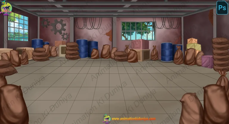 2D Cartoon Godown Interior Background- (PSD & PNG)