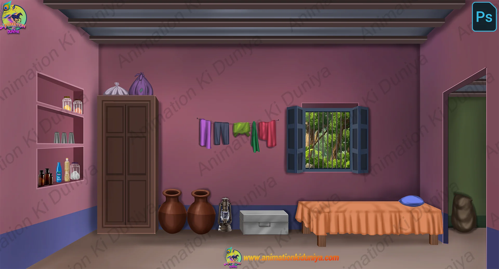 inside room (1) 2D Indian Village House Interior Background- (PSD & PNG) - Image 1