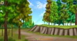 2D Cartoon Forest Background with Layered PSD - Sunny Woods Landscape
