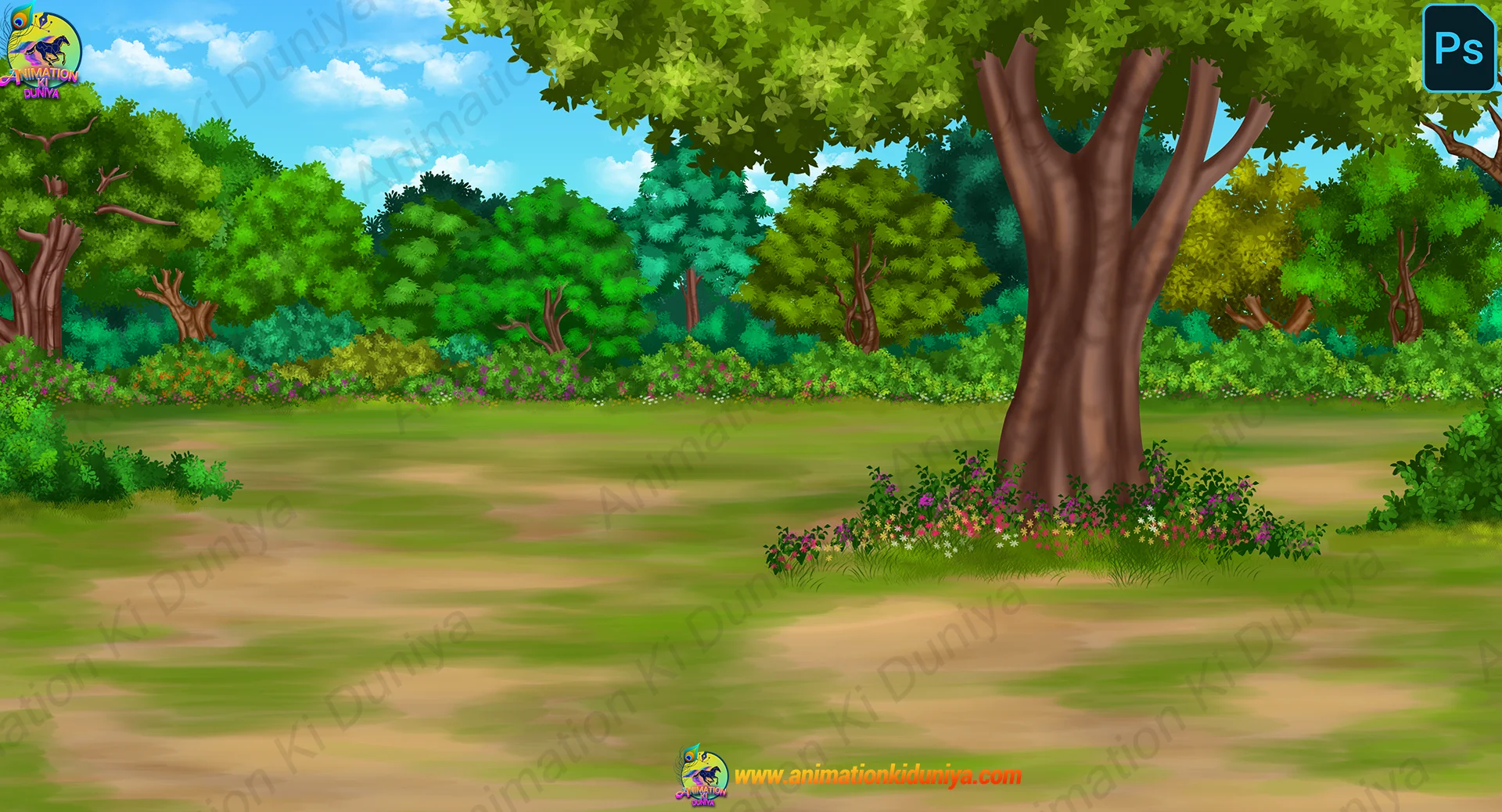 jungle ground (2) 2D Cartoon Jungle Ground Background - Sunny Forest Meadow (PSD & PNG) - Image 1