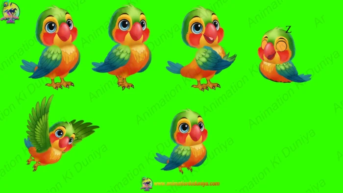 2D Digital Animation Asset: 16 Cartoon Bird Characters Bundle (Green ...