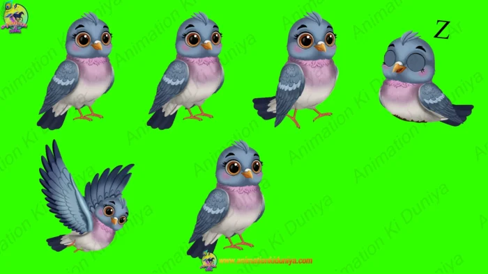 2D Digital Animation Asset: 16 Cartoon Bird Characters Bundle (Green ...