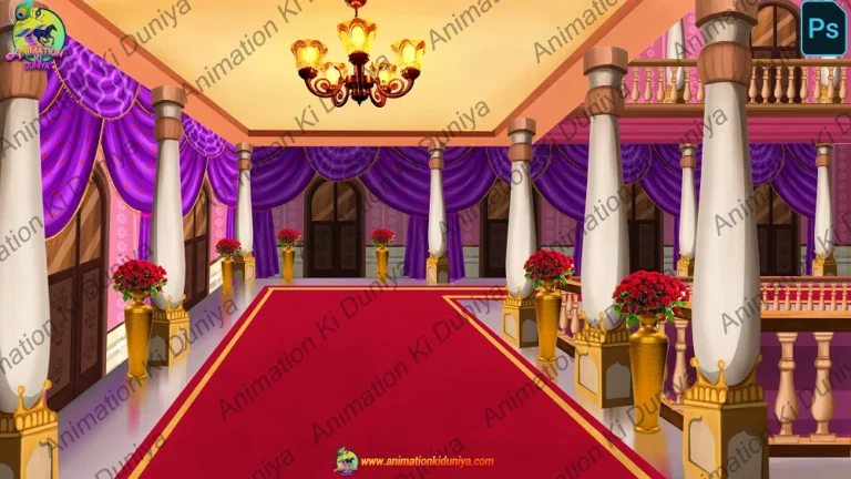 Grand Royal Palace Interior Hall - 2D Animation Lobby Background (PSD & PNG)