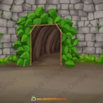 Secret Stone Cave Entrance - 2D Animal Home Animation Background (PSD & PNG)