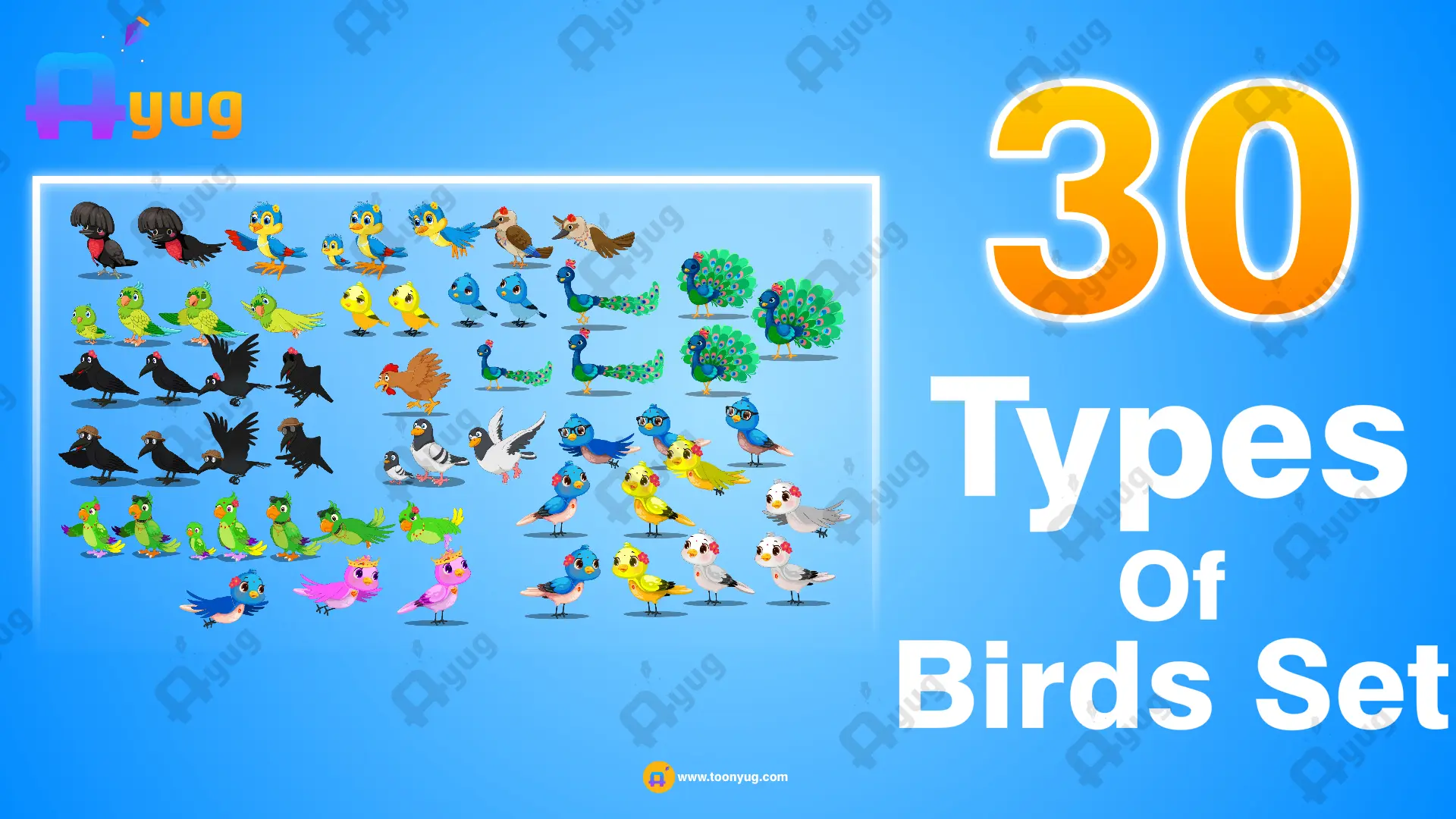 30-Types-Of-Birds-Character-Set-B 30+ Animated Bird Characters Mega Set – Professional Asset Pack for Adobe Animate CC - Image 1
