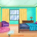 Stylized Cartoon Bedroom Interior - 2D Animation Background (PSD & PNG)