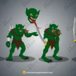 Evil Green Monster / Goblin Warrior – Fully Animated & Rigged for Adobe Animate CC