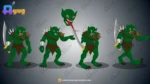 Evil Green Monster / Goblin Warrior – Fully Animated & Rigged for Adobe Animate CC