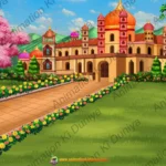 Grand Indian Royal Palace Garden Exterior - 2D Animation Background (PSD & PNG)