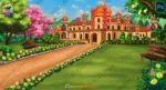 Grand Indian Royal Palace Garden Exterior - 2D Animation Background (PSD & PNG)